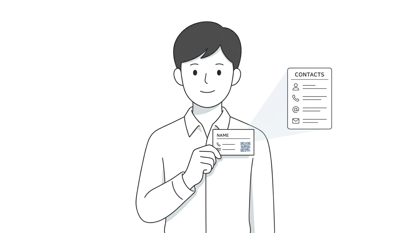 도토 명함첩 — 명함 사진을 찍으면 도토AI가 이름·직함·회사·연락처를 자동으로 읽어 정리하는 명함 OCR 일러스트