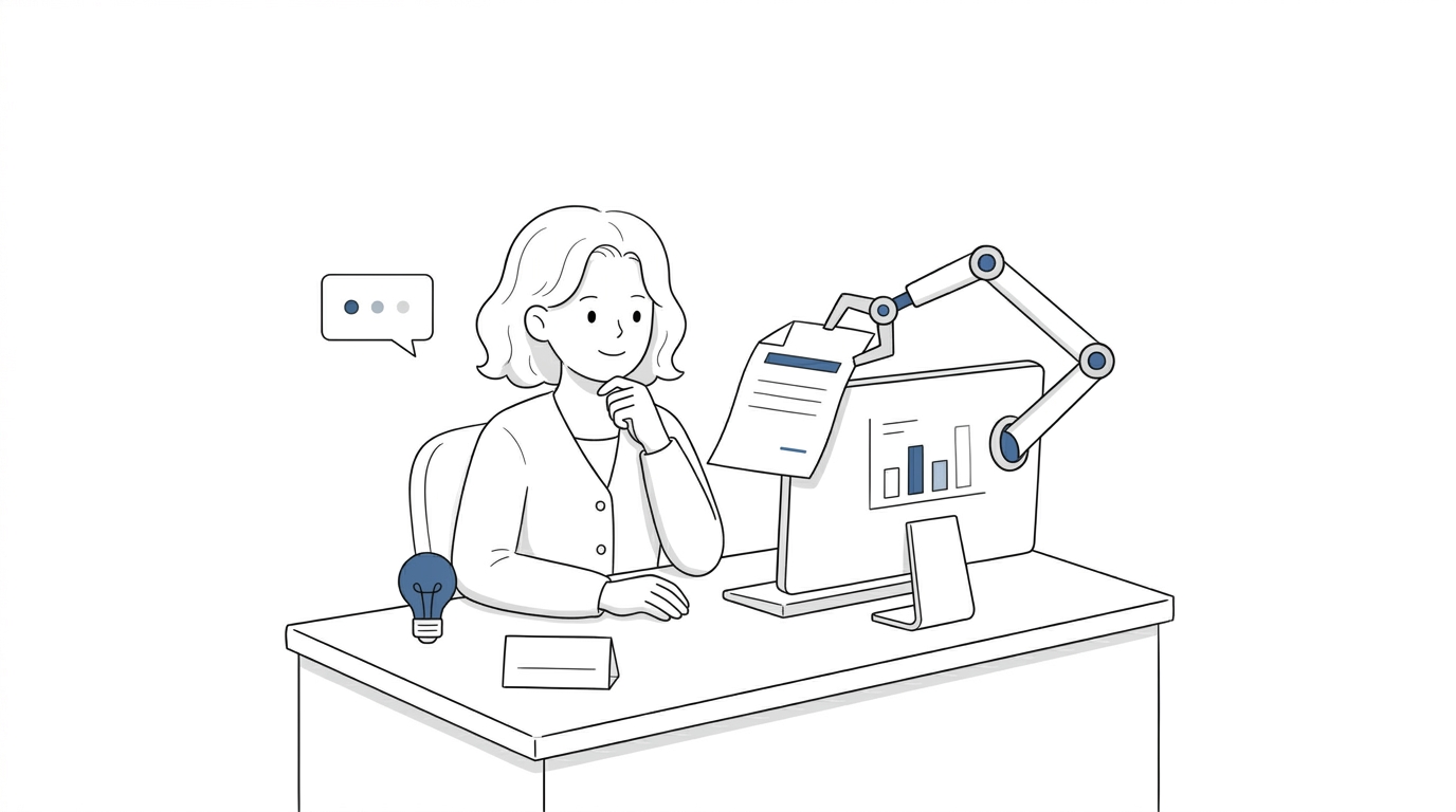 AI가 통합된 ERP 시스템으로 업무를 자동화하는 일러스트