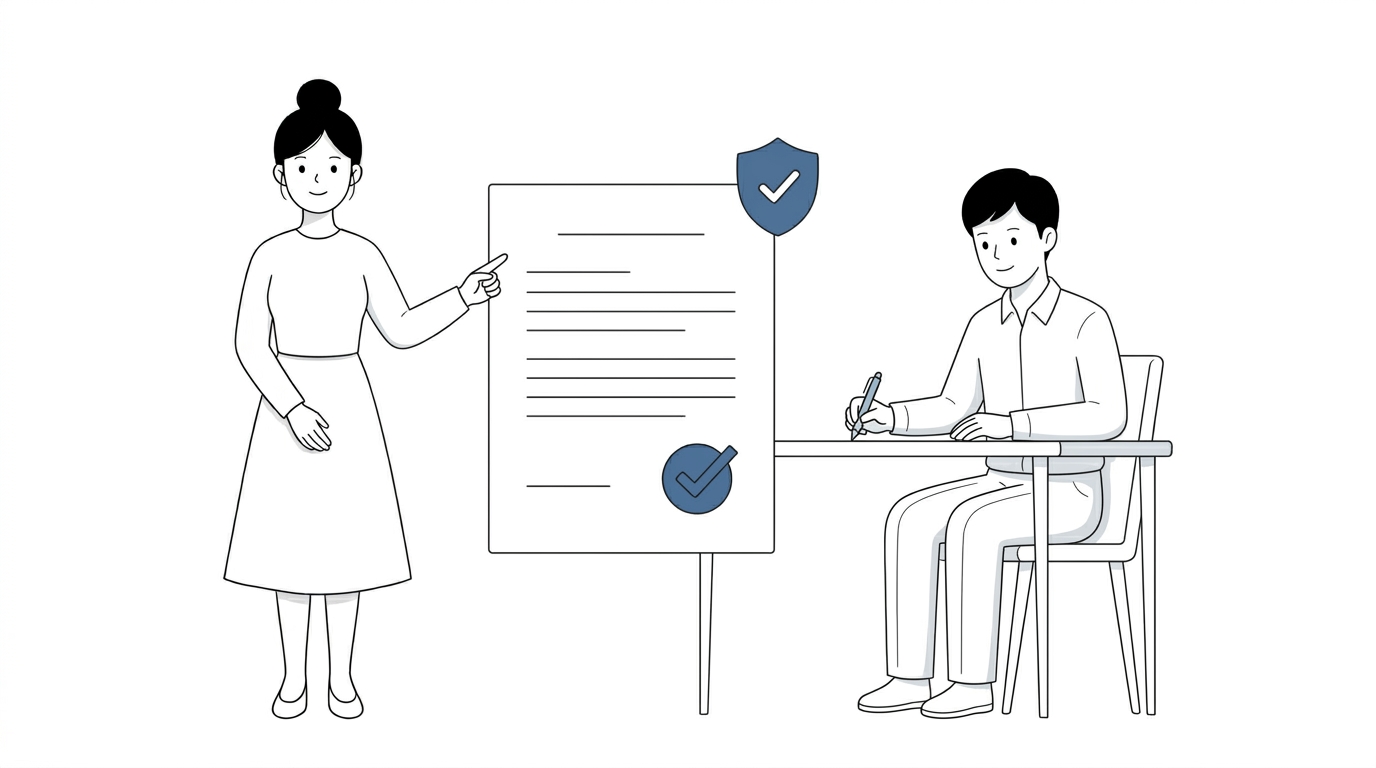 무료 근로계약서 자동작성 프로그램으로 고용노동부 표준양식을 작성하는 일러스트