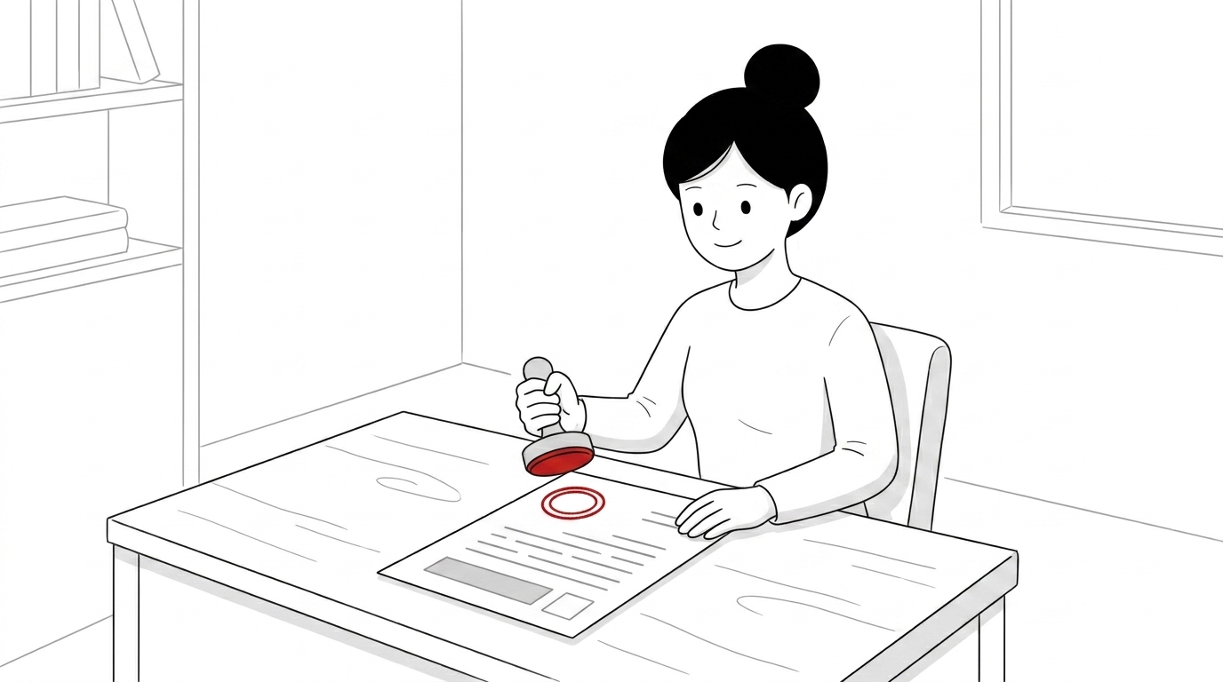 공문에 빨간 직인을 찍는 모습 — doto 공문관리 모듈