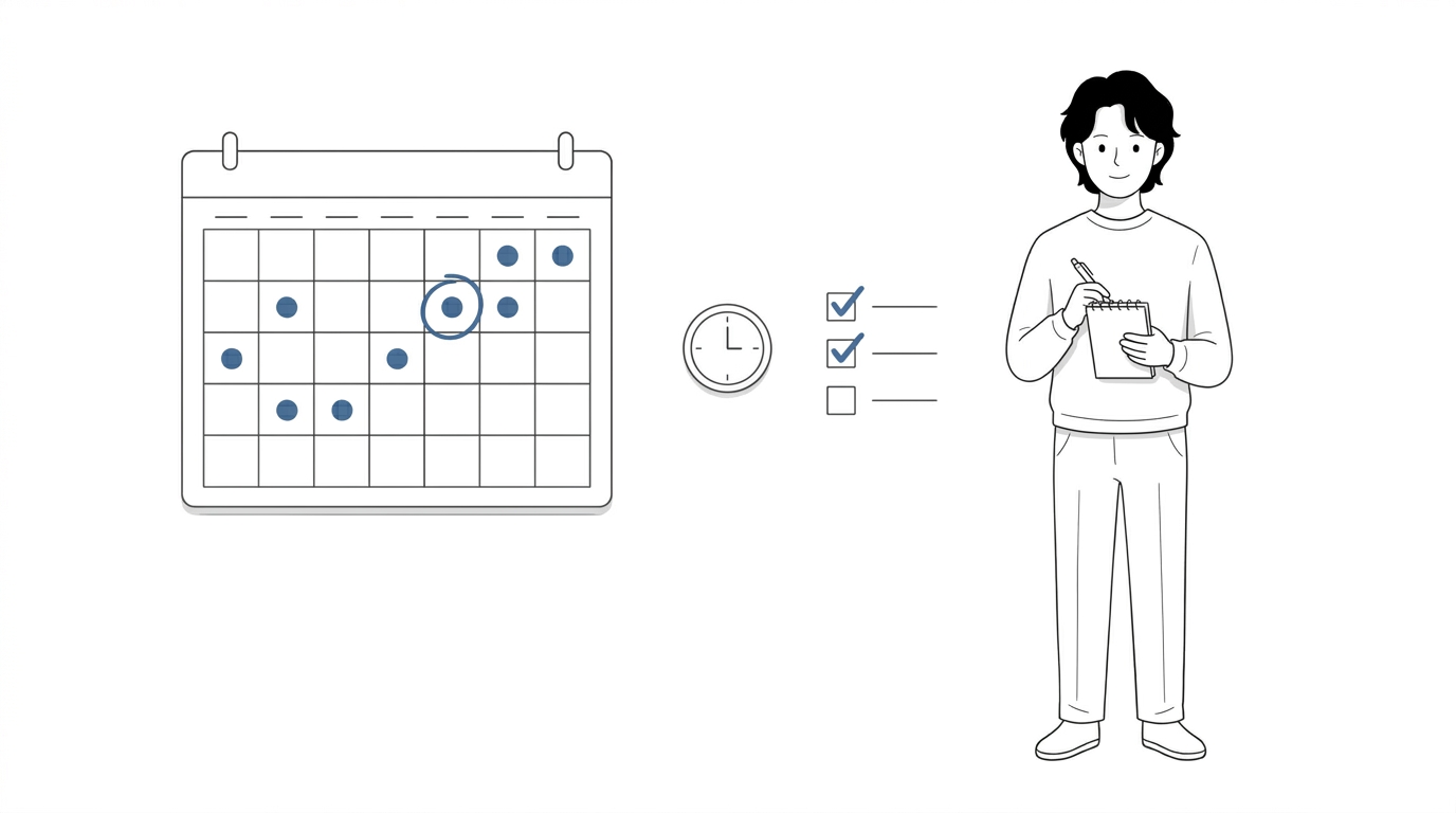 업무일지와 캘린더로 팀 업무를 관리하는 일러스트