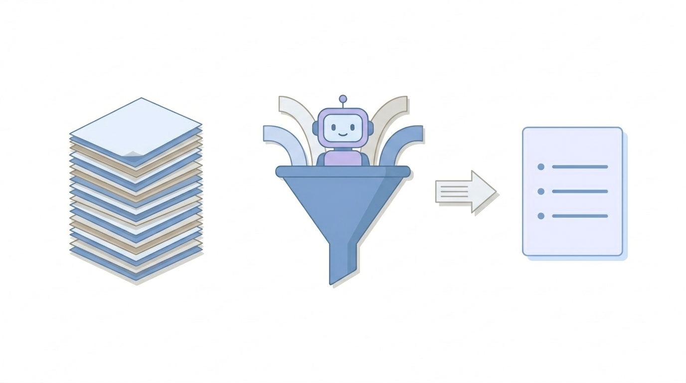 AI가 복잡한 문서를 간결하게 요약하는 개념도