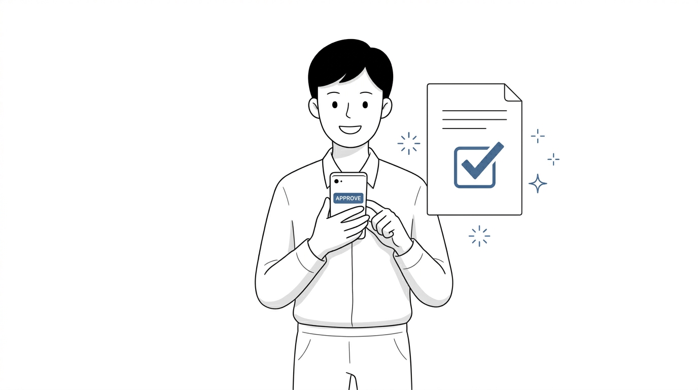 모바일에서 간편하게 전자결재를 승인하는 모습