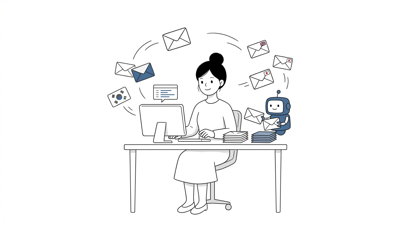 AI가 다국어 비즈니스 이메일을 관리하는 모습