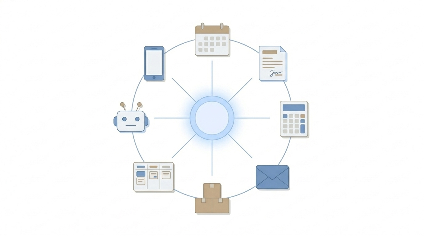 30개 이상의 업무 모듈이 하나의 플랫폼으로 연결되는 개념도